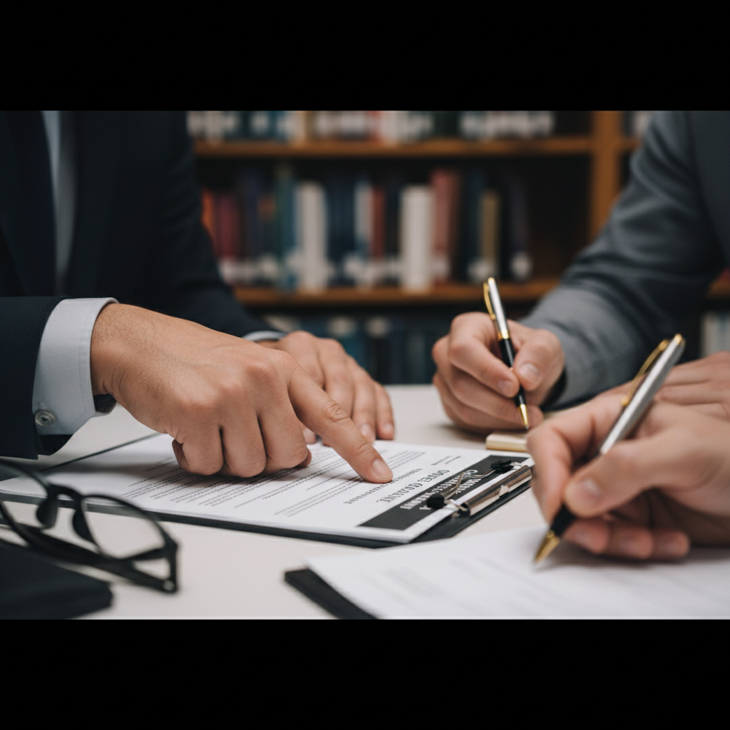 WHO or WHAT is the primary subject? A person (client) interacting with a DUI lawyer.
What does DUI Lawyer physically look