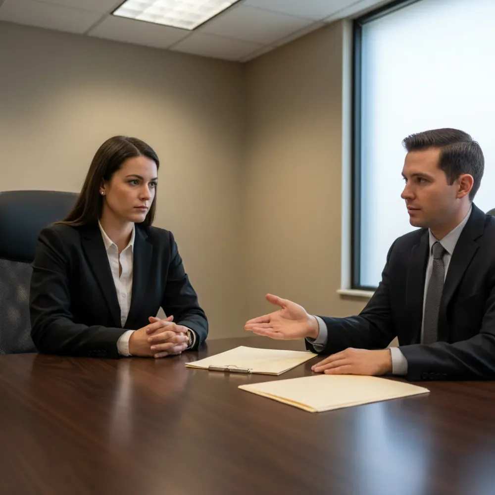 Attorney consulting with client about sex crimes defense strategy in Mesa office