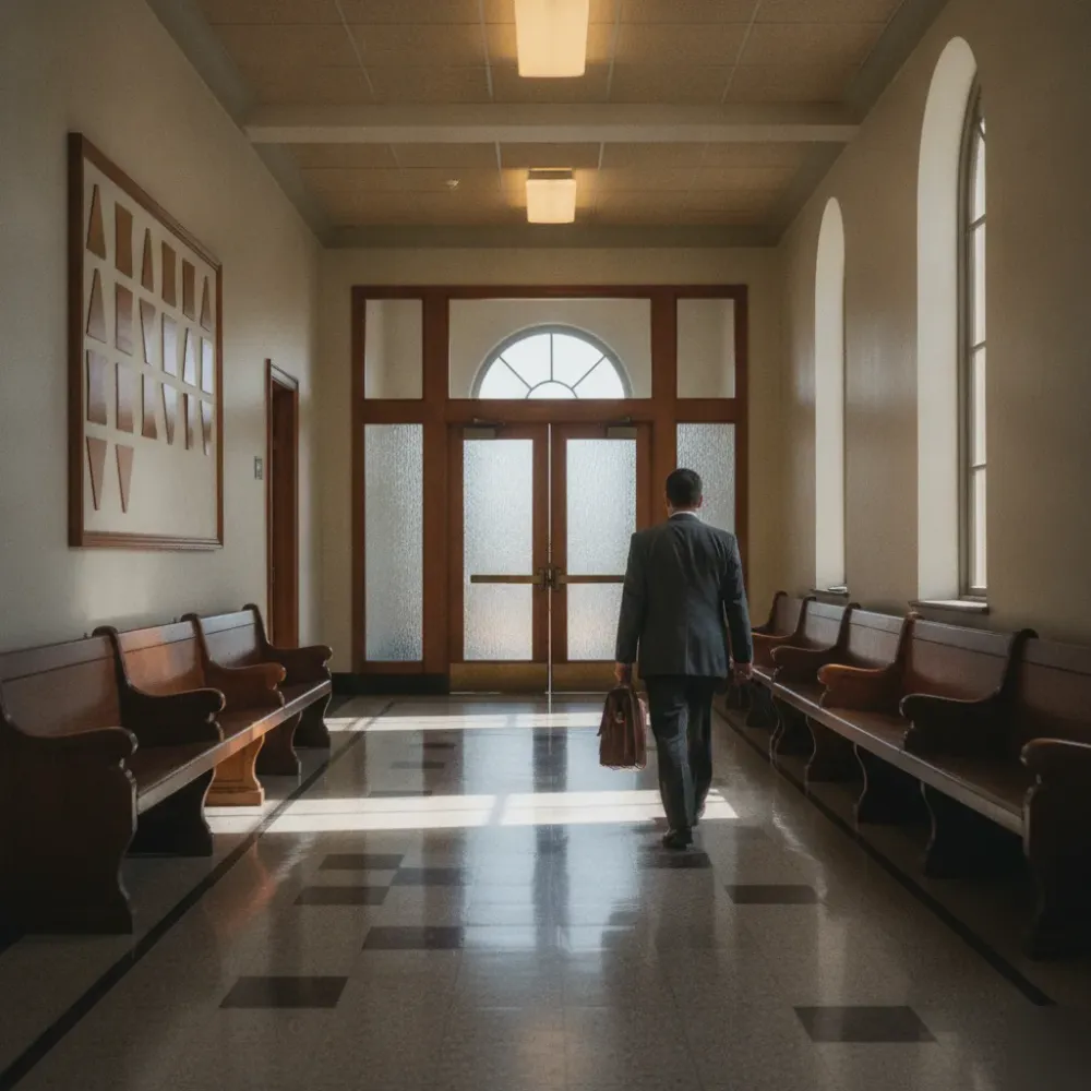 court-venue-weapons-charges-hearing-mesa-courthouse Attorney walking through Mesa courthouse hallway before weapons charge hearing