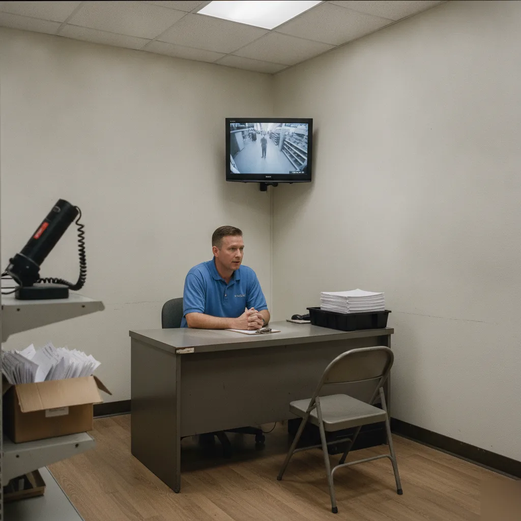 Loss prevention office setting where Mesa shoplifting stops are documented